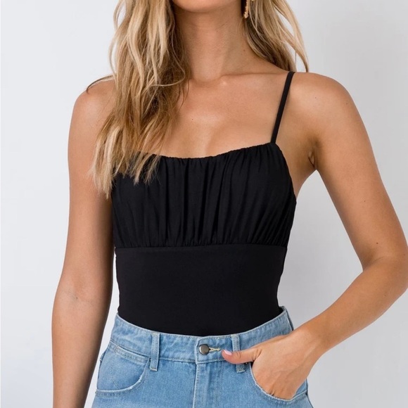 Princess Polly Tops - Princess Polly Paule Bodysuit Black Milkmaid Ruched